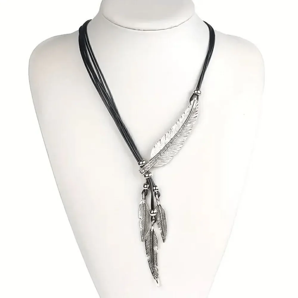 Boho Stainless Steel Feather Pendant Necklace